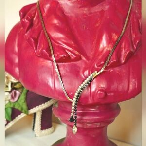 Vintage Art Deco Black & Clear Crystal Necklace Glass Crystal Elegant Necklace